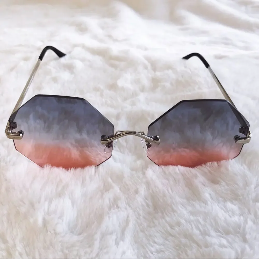 Alaiya Blue & Pink Octogonal Ombre Sunglasses - Picture 5 of 9